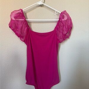 Altar'd State Magenta Puff-Sleeve Bodysuit
